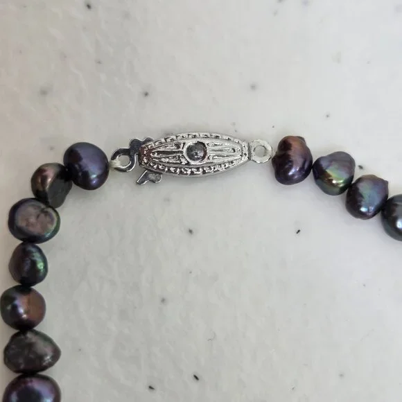 Baroque Peacock Pearls Necklace Purple Black Blue Small Dainty Beaded 16 Inch